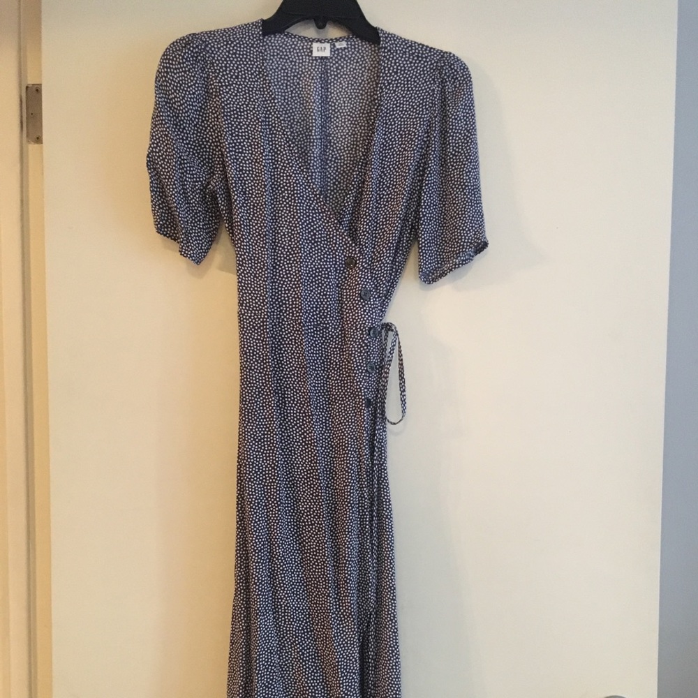 Blue and white polka dot dress